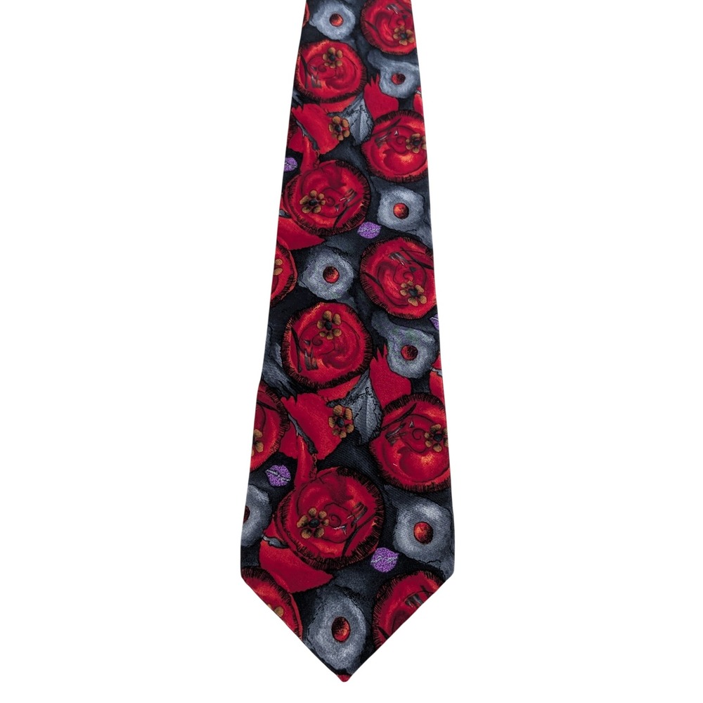 J. Garcia Necktie Mens Red Snail Garden Collection Nine Silk Abstract Floral